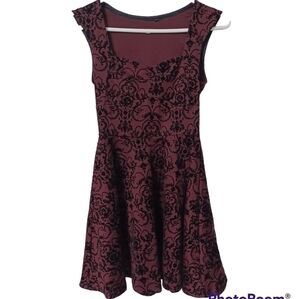Velvet Wine Peplum Gothic Damask dress with heart neck decolte